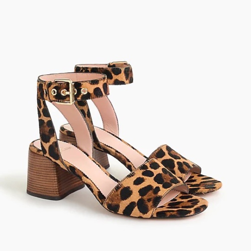 Penny ankle-strap sandals in leopard calf hair